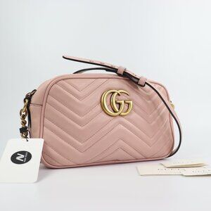 Sold💜Gucci Calfskin Matelasse Small GG Marmont Chain Shoulder Bag Perfect Pink